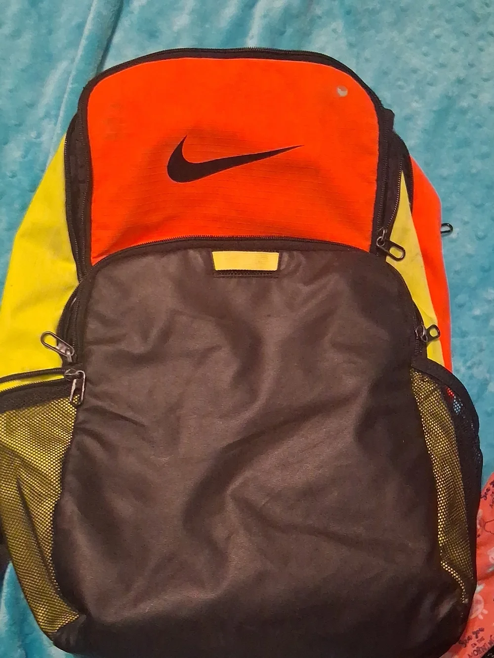 Nike Men's Black Backpack with Orange and Yellow Panels